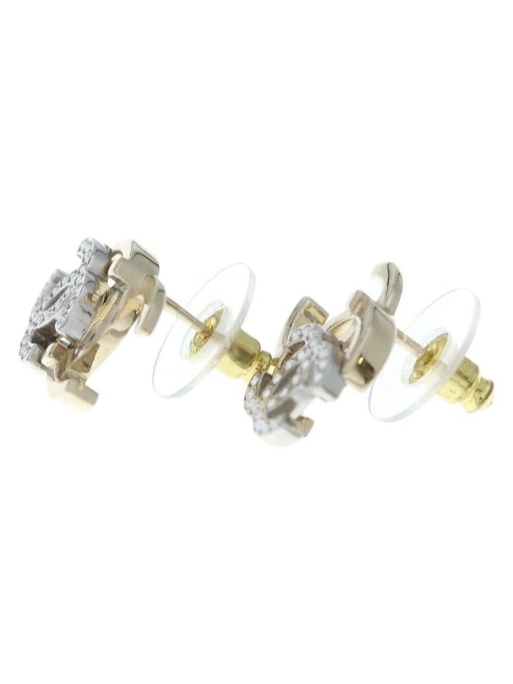 Chanel CC Logo Earrings Rhinestone Silver Gold - Picture 4 of 6